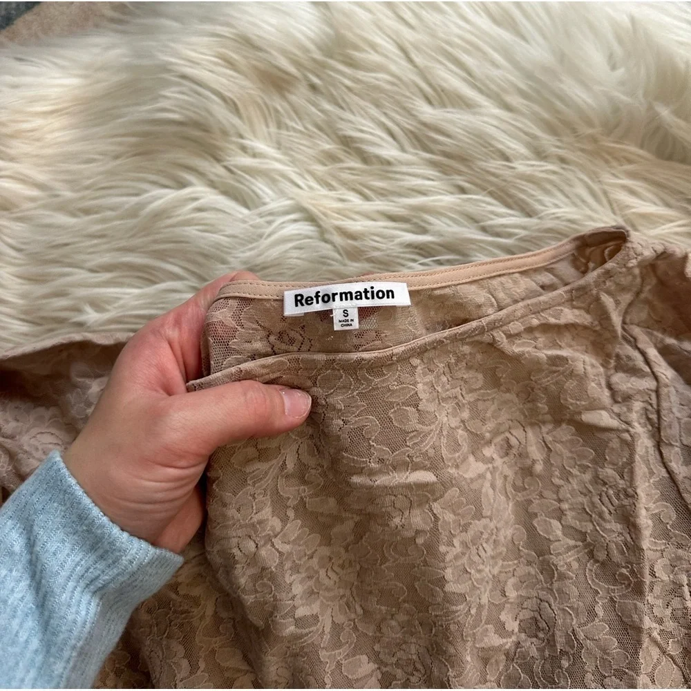 REFORMATION Adriano Lace Knit Top In Chai